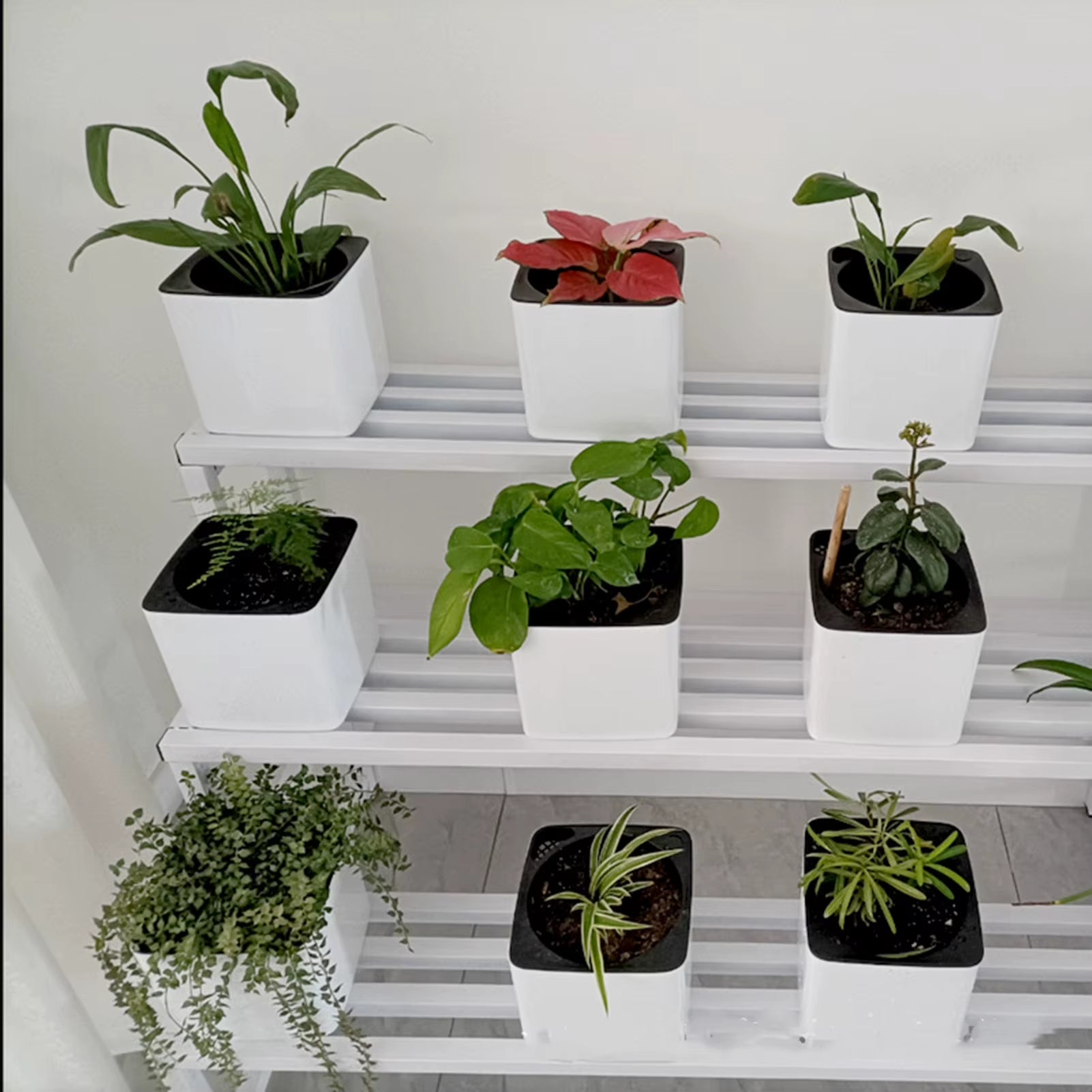 Self Watering Planter White Flower Pot with Water Level Indicator White Self Watering Planter Modern Decorative Planter Pot